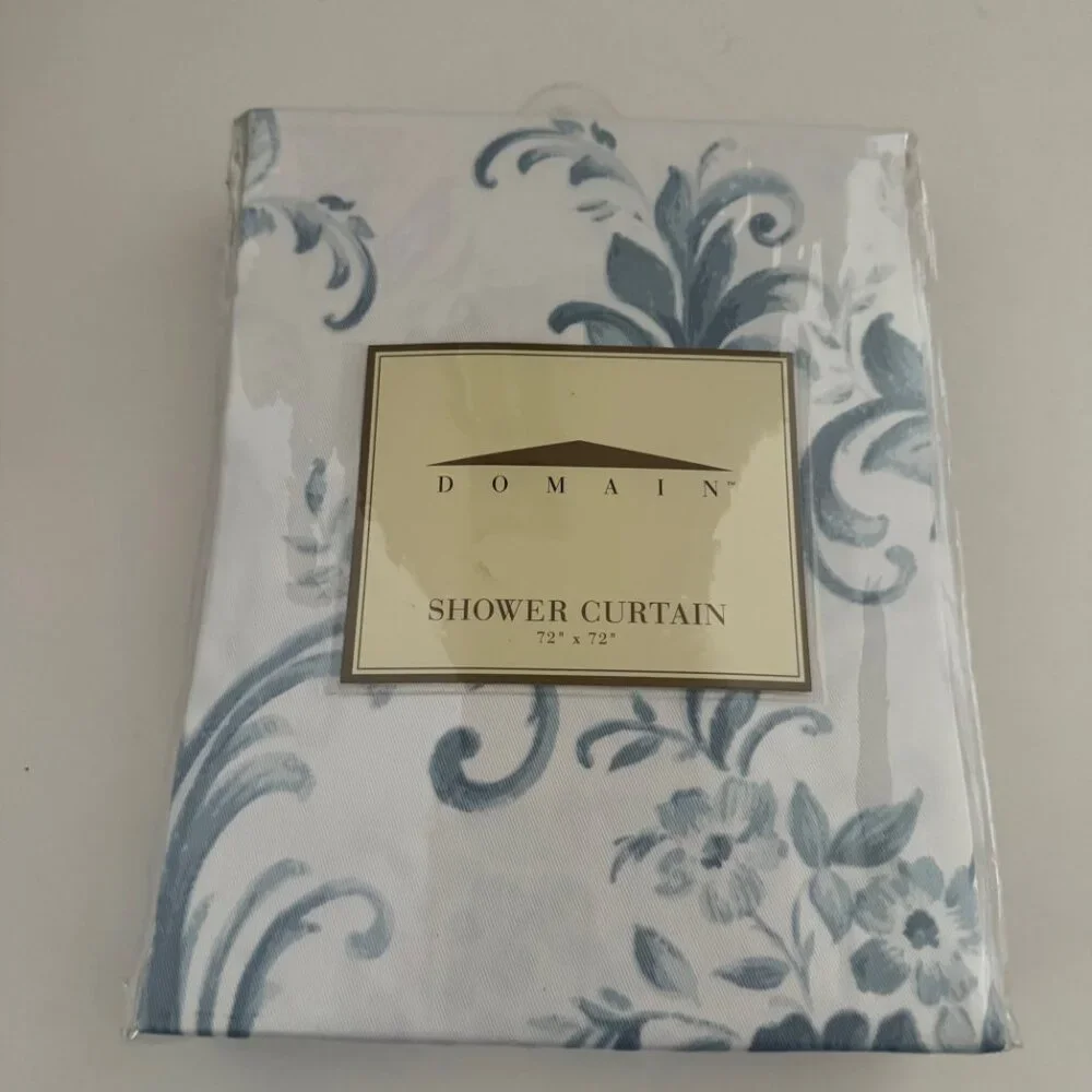 Domain Anne Marie Blue and White Shower Curtain New in Package 72 x 72 inches